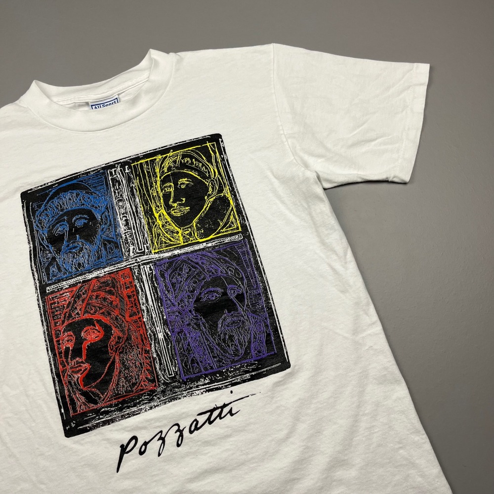 All Sport Rudy Pozzatti Art T-Shirt Mens M White Vintage 90s Graphic Tee USA